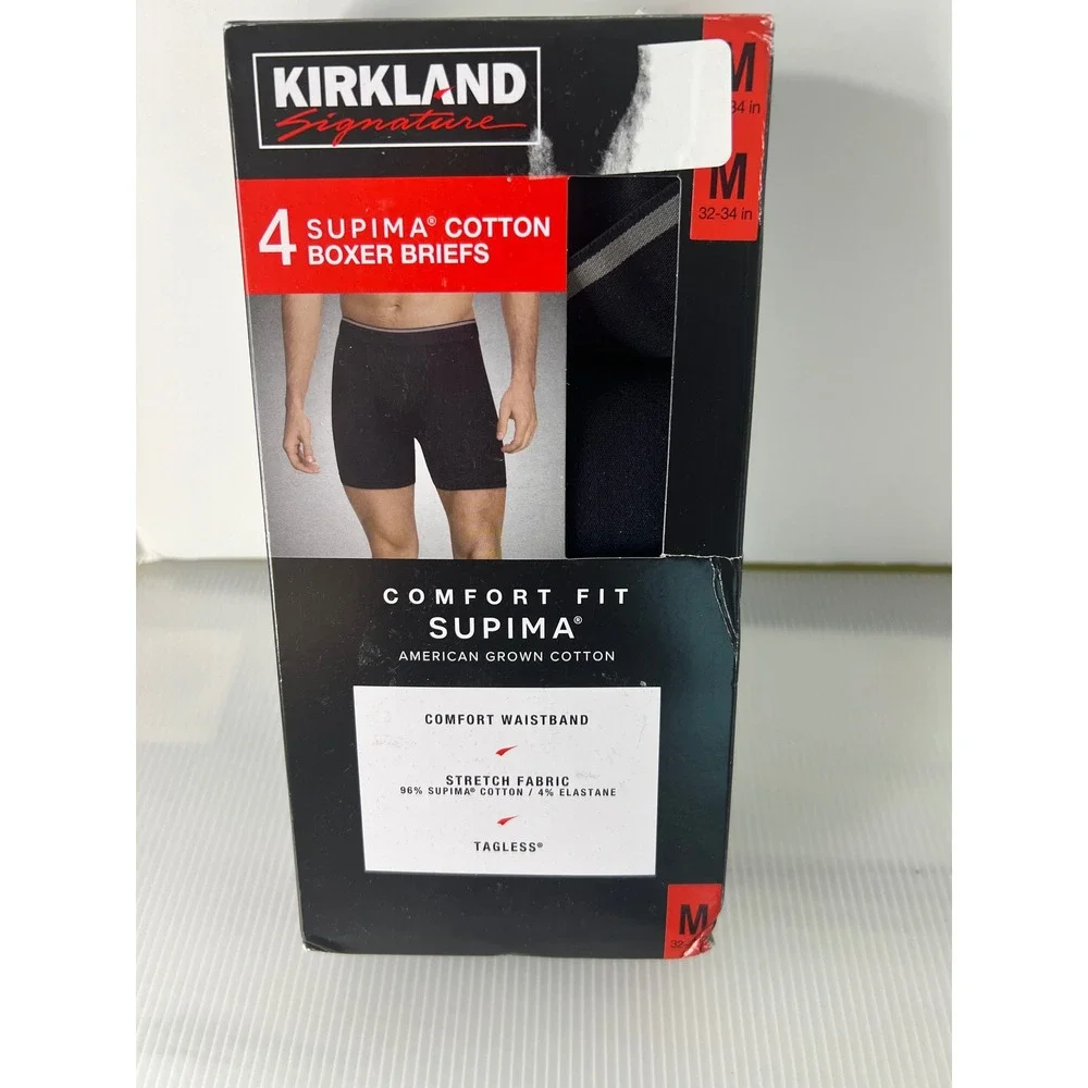 Kirkland Signature Mens 4-Pack Supima Cotton Boxer Briefs Black Medium 32-34